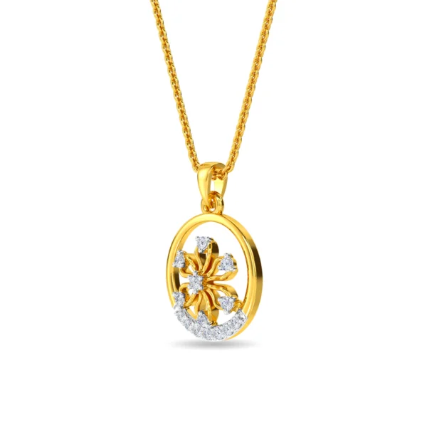 Golden Circle Floral Pendant with Lab Diamonds - Image 4