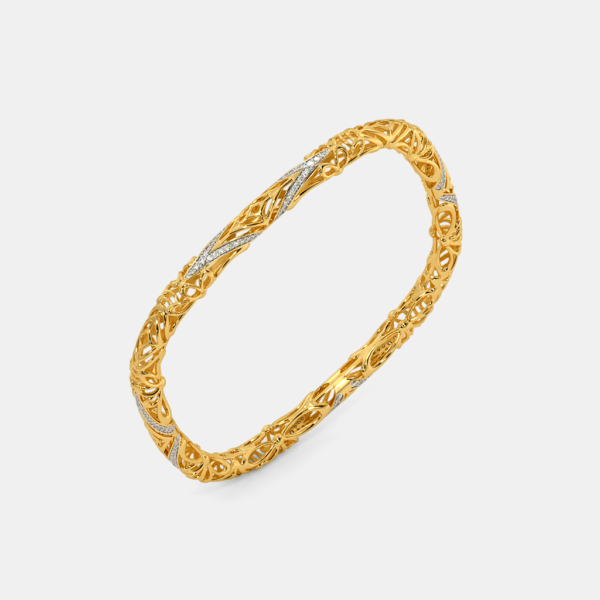 Buy Golden Elegant Ornate Diamond Bangle - Image 3