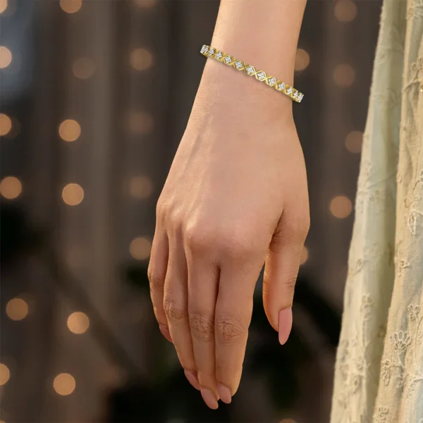 Golden X-shaped Links Adorned with Diamond Bangles - Image 2