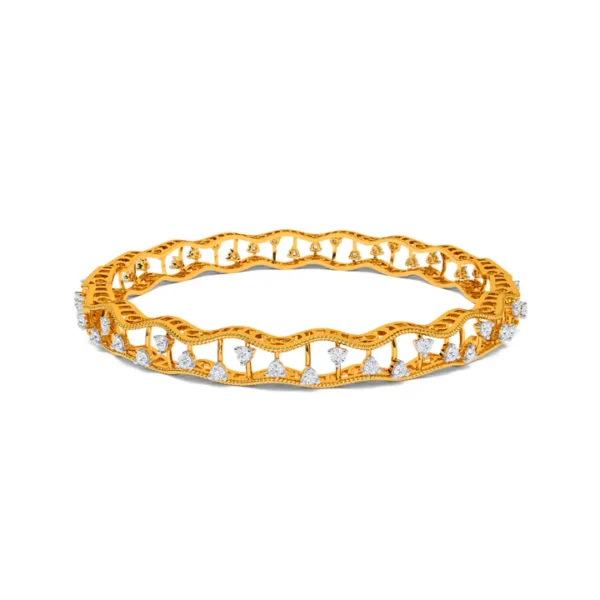 Wavy Golden Lines Intricate Diamond Bangles - Image 4