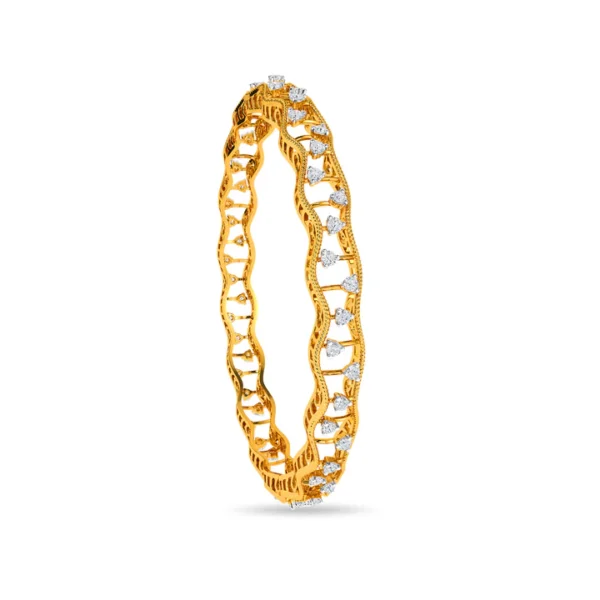 Wavy Golden Lines Intricate Diamond Bangles - Image 5