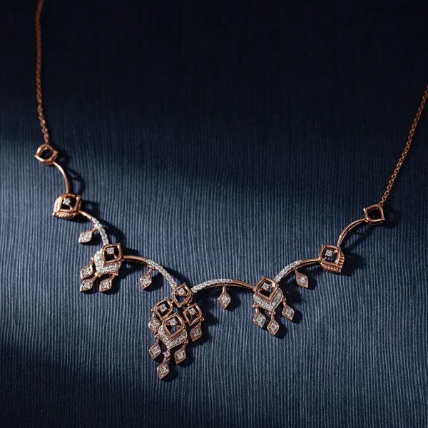Intricate Lab Diamond-Studded Gold Geometric Shapes Necklace - Image 4