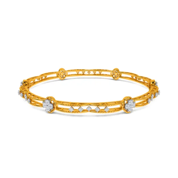 Intricate Pattern 14kt Gold Diamond Bangles - Image 5