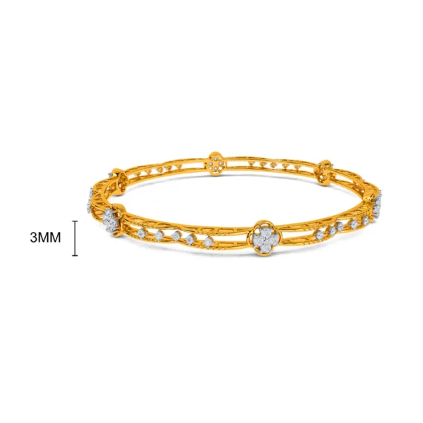 Intricate Pattern 14kt Gold Diamond Bangles - Image 3