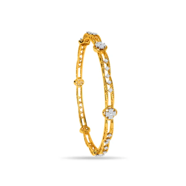 Intricate Pattern 14kt Gold Diamond Bangles