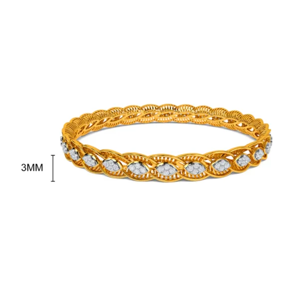 Buy Intricate Leaf-Shaped Motif Gold Diamond Bangles - Image 4