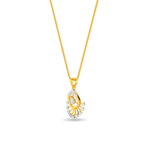 Peacock Feather Teardrop Gold Lab Diamond Pendant - Image 4
