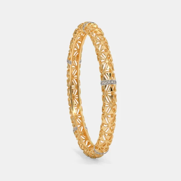 Elegant Symmetrical Design Gold Diamond Bangle - Image 4