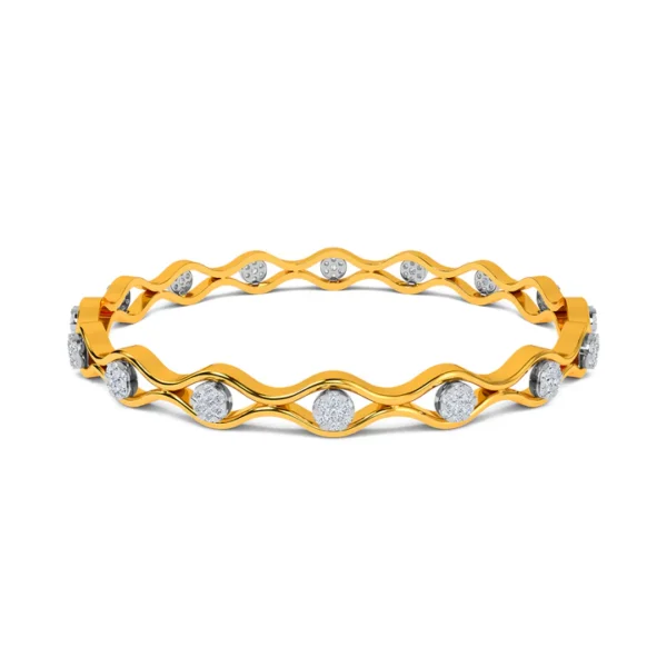 Unique Wavy Gold Design Sparkling Diamonds Bangles