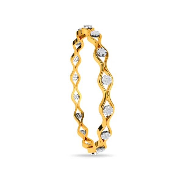 Unique Wavy Gold Design Sparkling Diamonds Bangles - Image 4