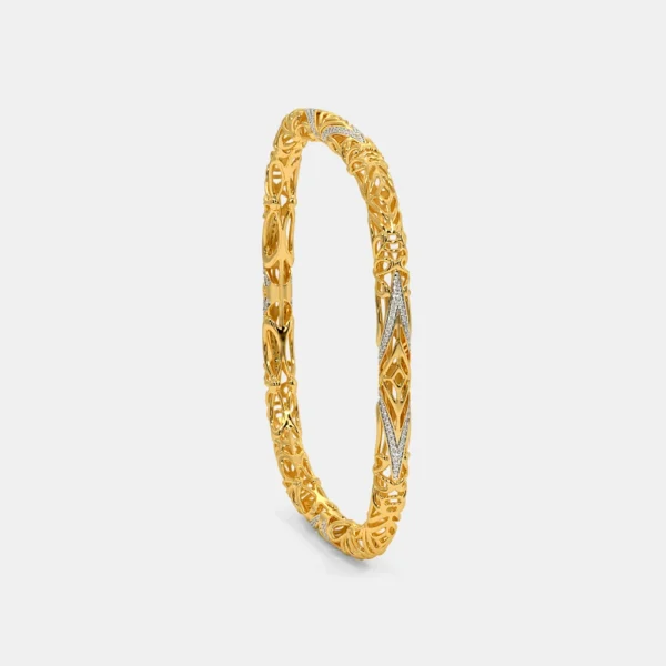 Buy Golden Elegant Ornate Diamond Bangle - Image 5