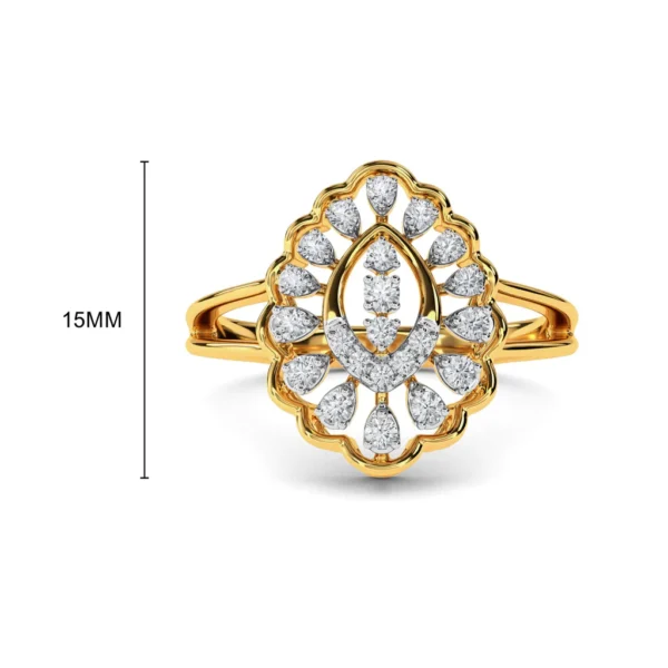 Floral Motif Gold Band Lab Diamond Ring - Image 4