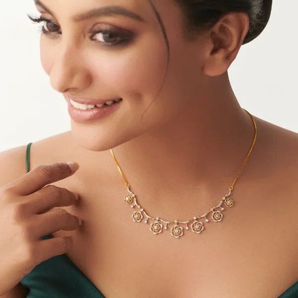 Flowery Web Gold Lab Diamond Necklace For Women - Image 2