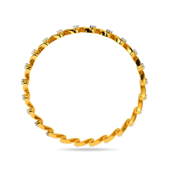 Gold Diamond Bangles with Wave-Like Pattern - Image 3