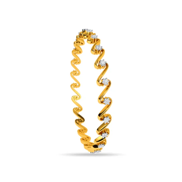 Gold Diamond Bangles with Wave-Like Pattern - Image 2