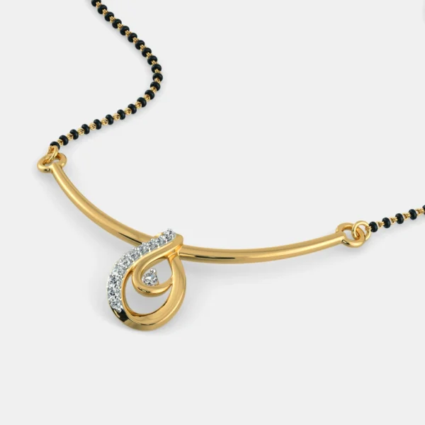 Gold Oval Swirl Design Diamond Mangalsutra Pendant - Image 5