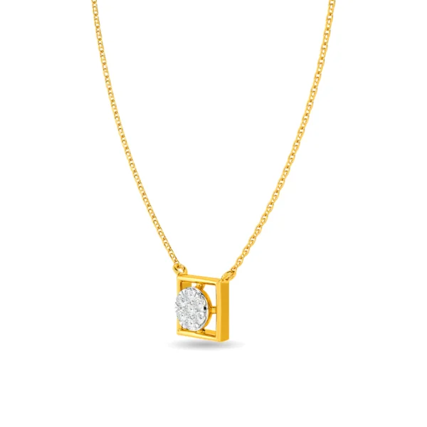 Gold Square Adorned with Lab Diamond Cluster Pendant - Image 2