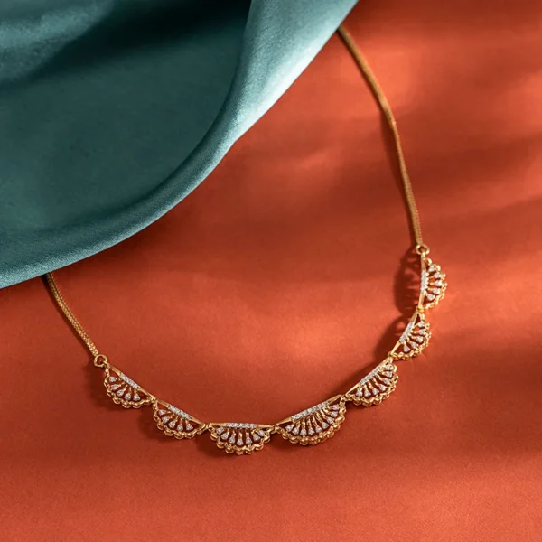 Golden Leaf-Like Design Lab Diamond Necklace - Image 4