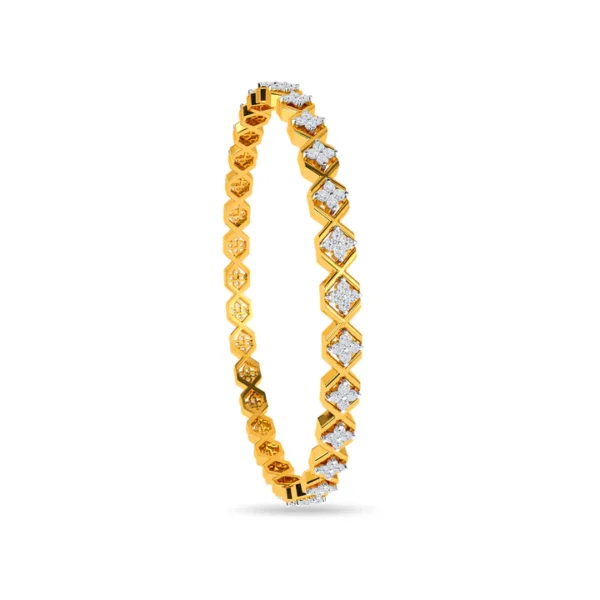 Golden X-shaped Links Adorned with Diamond Bangles - Image 3