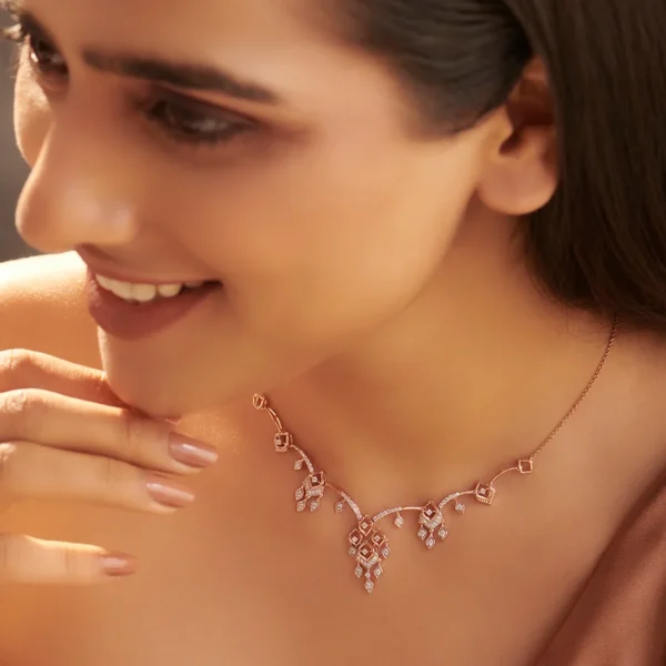 Intricate Lab Diamond-Studded Gold Geometric Shapes Necklace - Image 2