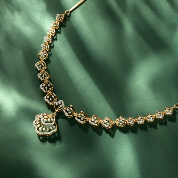 Intricate Floral Motifs Pattern Lab Diamond Necklace - Image 3
