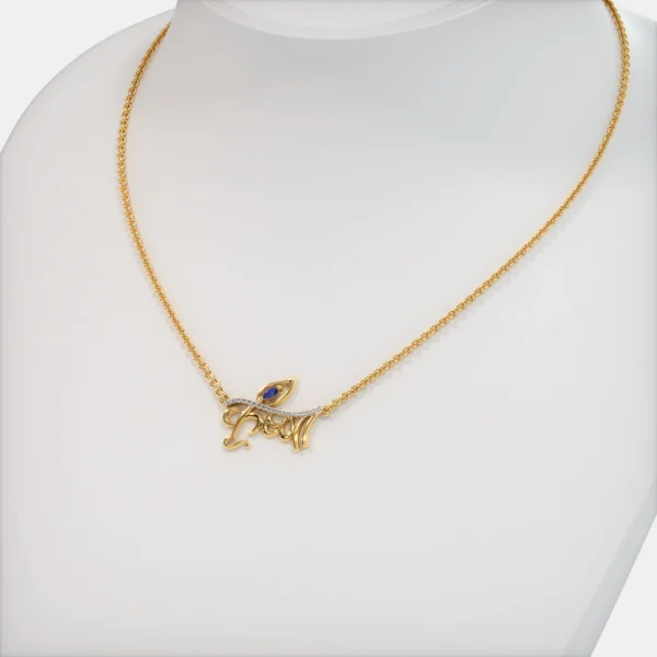 Gold Diamond & Blue Sapphire Stone Krishna Necklace - Image 2