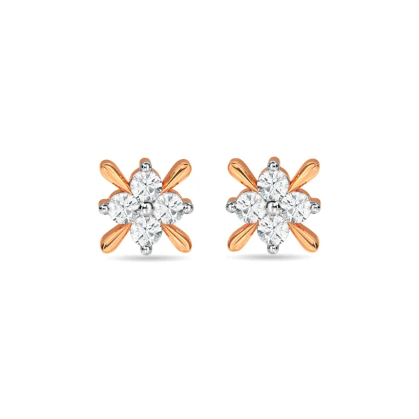 Gold Floral Lab Diamond Stud Earrings - Image 3