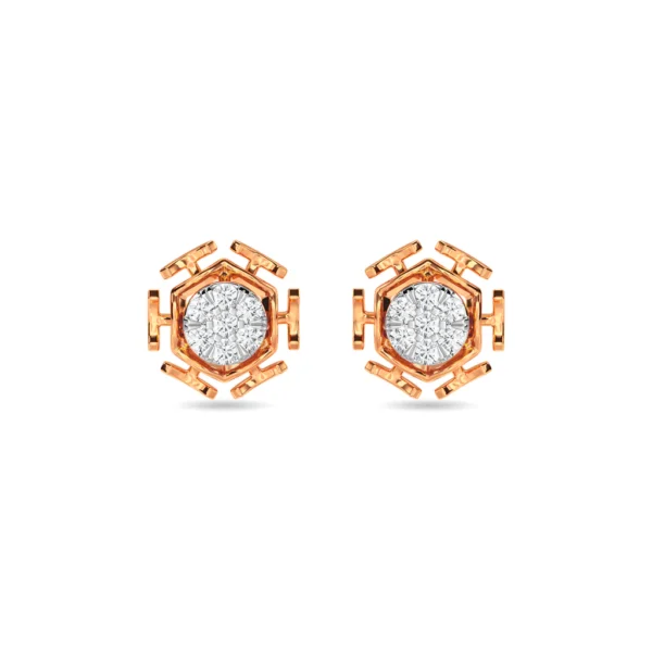 Gold Hexagonal Frame Lab Diamond Stud Earrings - Image 3