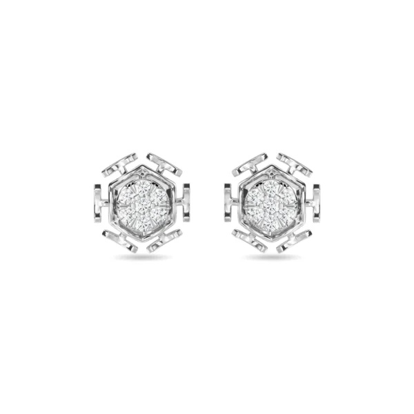 Gold Hexagonal Frame Lab Diamond Stud Earrings - Image 2