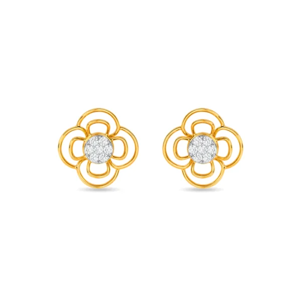 Gold Lab Diamond Flower Petal Design Earrings