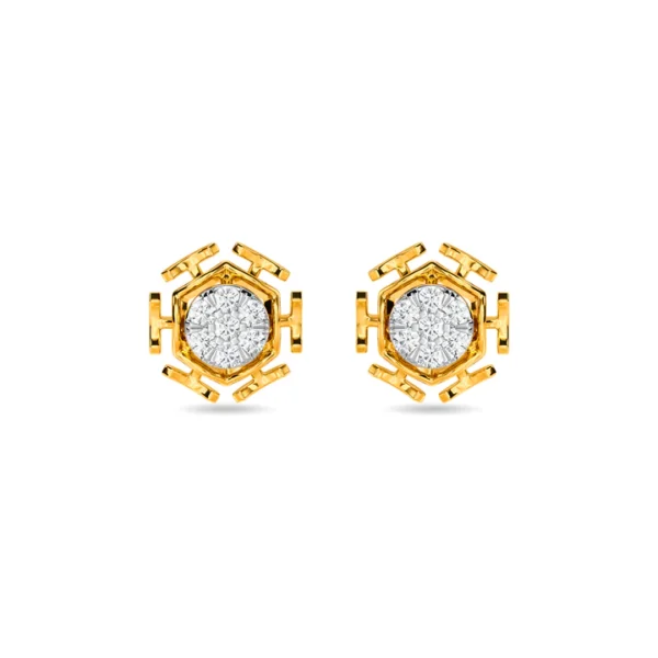 Gold Hexagonal Frame Lab Diamond Stud Earrings