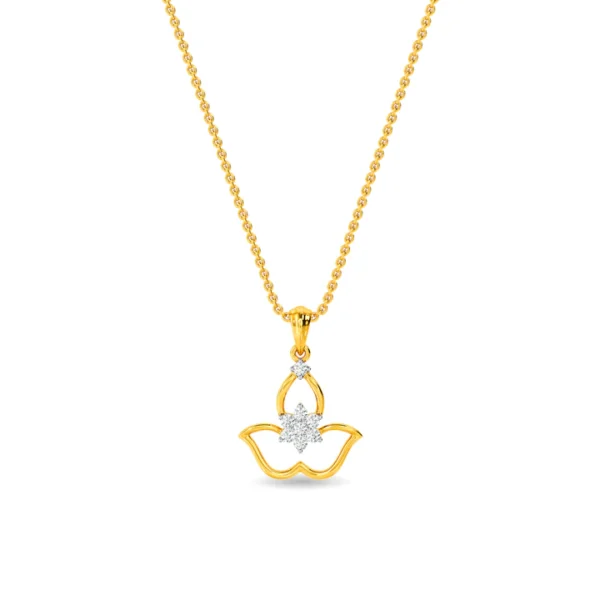 14KT Gold Lab Diamond Lotus Flower Pendant