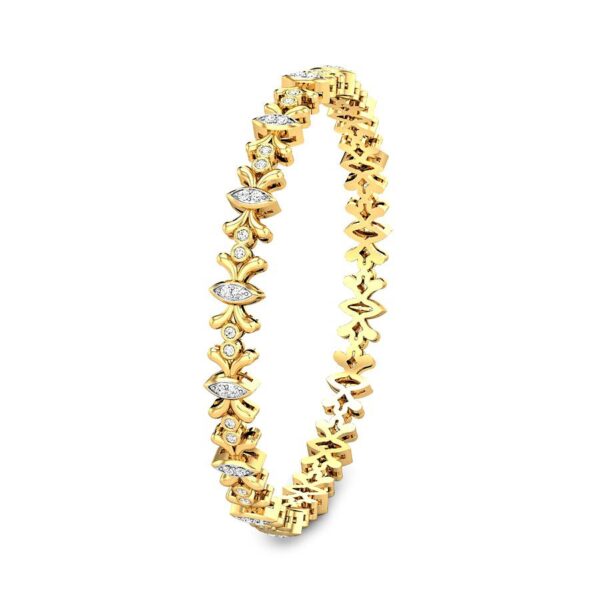 Delicate Floral Gold Diamond Bangle - Image 3