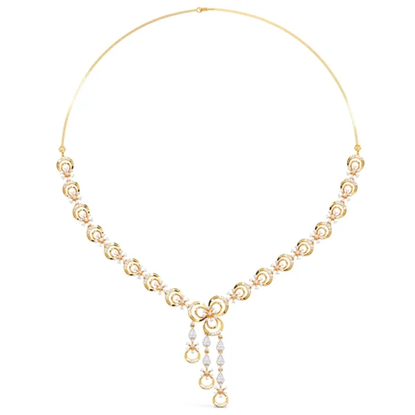 Gold Designer Flower Chain Lab Diamond Necklace - Image 5