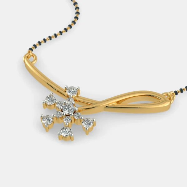 Diamond Floral Motif Bloom Gold Mangalsutra Pendant - Image 5