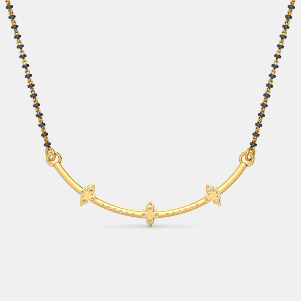 Diamond Star Shape on Golden Bar Mangalsutra Pendant - Image 4