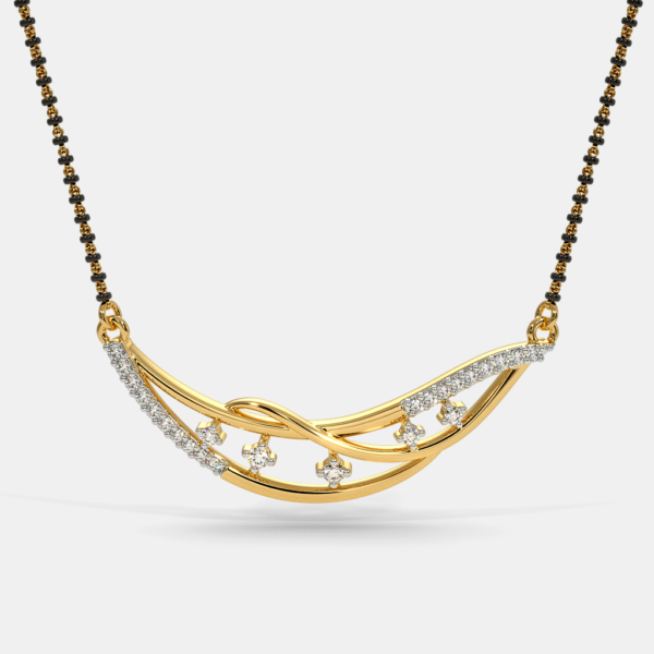 Elegant Gold Wave-Patterned Diamond Studded Mangalsutra Pendant