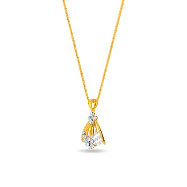 Gold Lab Diamond Floral Petal Curves Pendant - Image 4