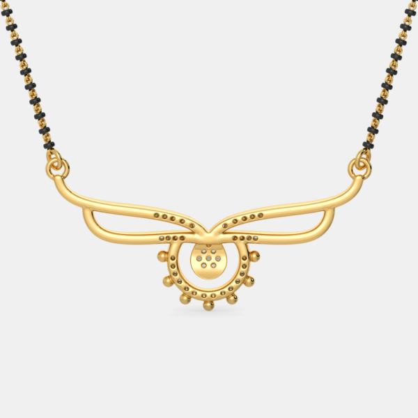 Gold Curved Wings Diamond Teardrop Mangalsutra Pendant - Image 3