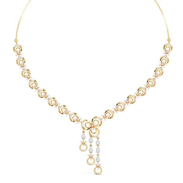 Gold Designer Flower Chain Lab Diamond Necklace - Image 2