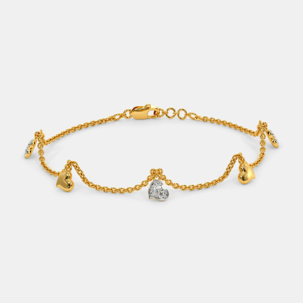 Gold Lab Diamond Heart Shaped Charms Bracelet