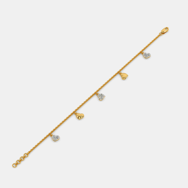 Gold Lab Diamond Heart Shaped Charms Bracelet - Image 3