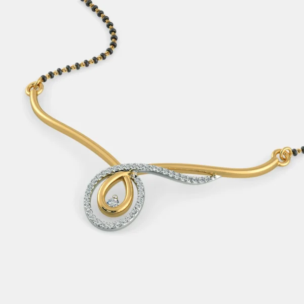 Gold Elegant Curve Modern Diamond Mangalsutra Pendant - Image 3