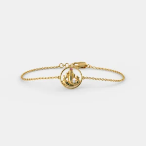 Gold Solitaire Lab Diamond Ganpati Bracelet For Ladies