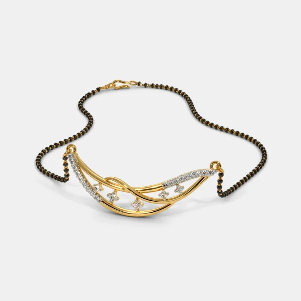 Elegant Gold Wave-Patterned Diamond Studded Mangalsutra Pendant - Image 4