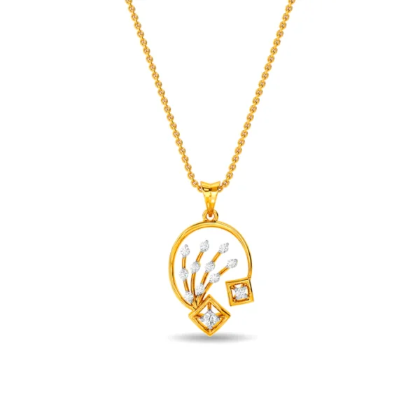 Golden Circular Frame With Whispering Leaves Lab Diamond Pendant