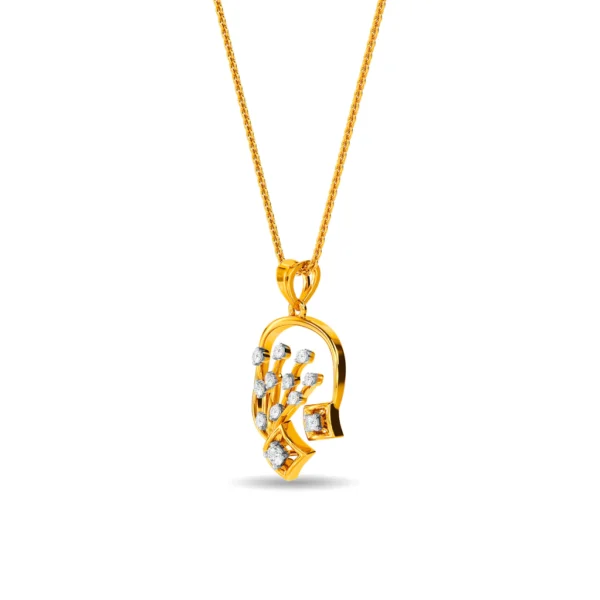 Golden Circular Frame With Whispering Leaves Lab Diamond Pendant - Image 4
