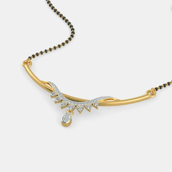 Golden Curve Teardrop Diamond Mangalsutra Pendant - Image 4