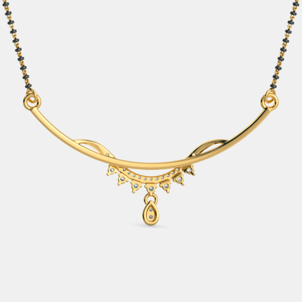 Golden Curve Teardrop Diamond Mangalsutra Pendant - Image 3