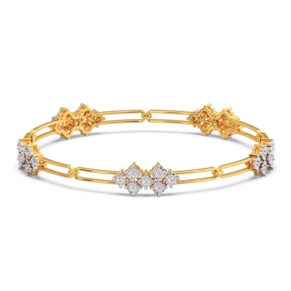 Symmetrical Floral Gold Diamond Bangle - Image 4